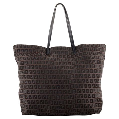 fendi zucchino shopping fabric tote black